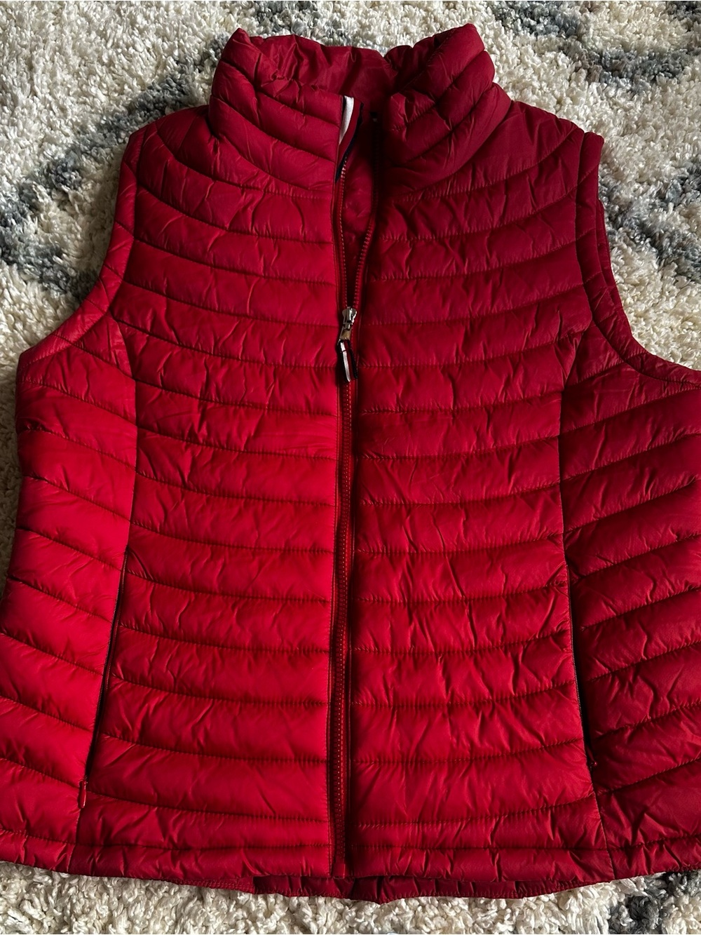 Tommy Hilfiger Vest Size Medium M Puffer Red Women's Full Zip Fitted